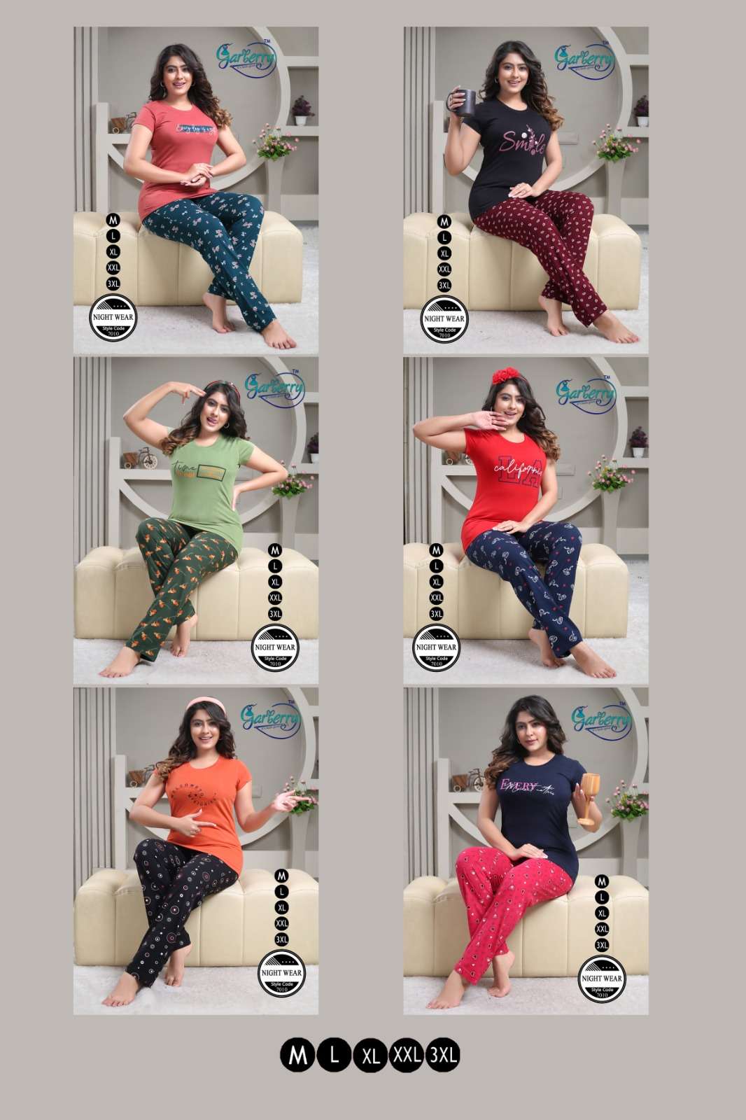 Garberry Night Dress 7 Cotton Lycra Nightsuits at Wholesale Price