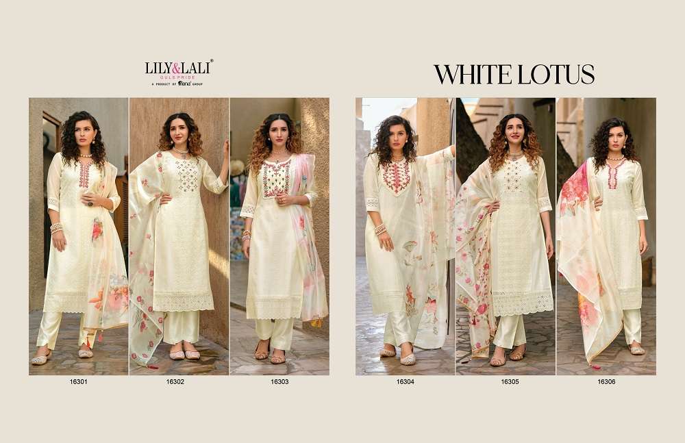 Lily And Lali White Lotus Schiffli Premium Ready Made Collection