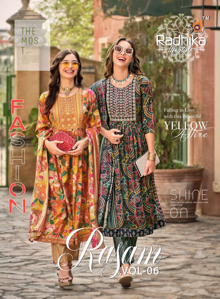 Radhika Lifestyle Rasam Vol 6 Nyra Cut Kurti Bottom With Dupatta