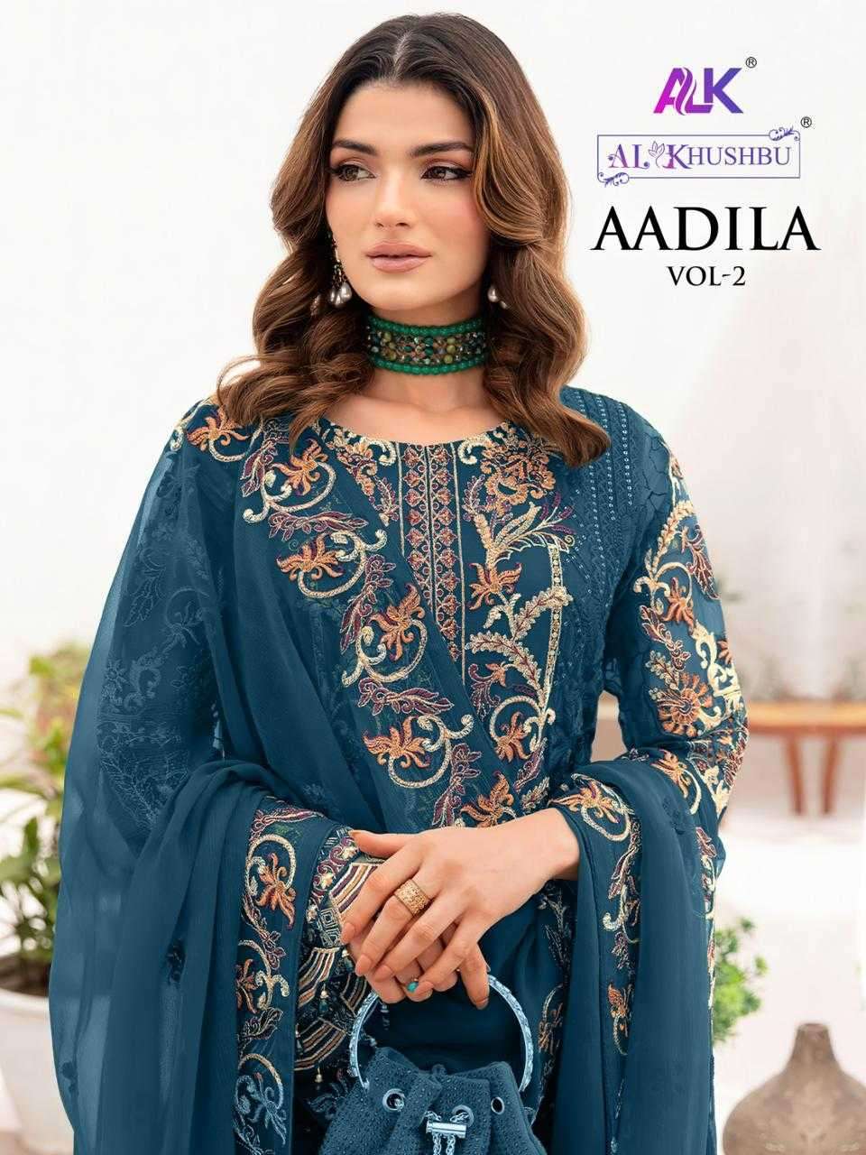 AL KHUSHBU AADILA VOL 2 5056 BEAUTIFUL PAKISTANI EMBROIDERY WORK DRESS MATERIAL