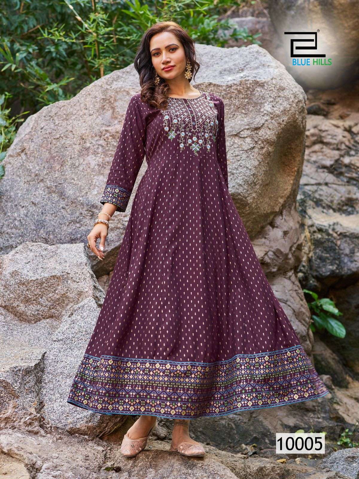 Blue Hills Encounter Vol 10 Rayon Foil Print Anarkali Kurtis Collection