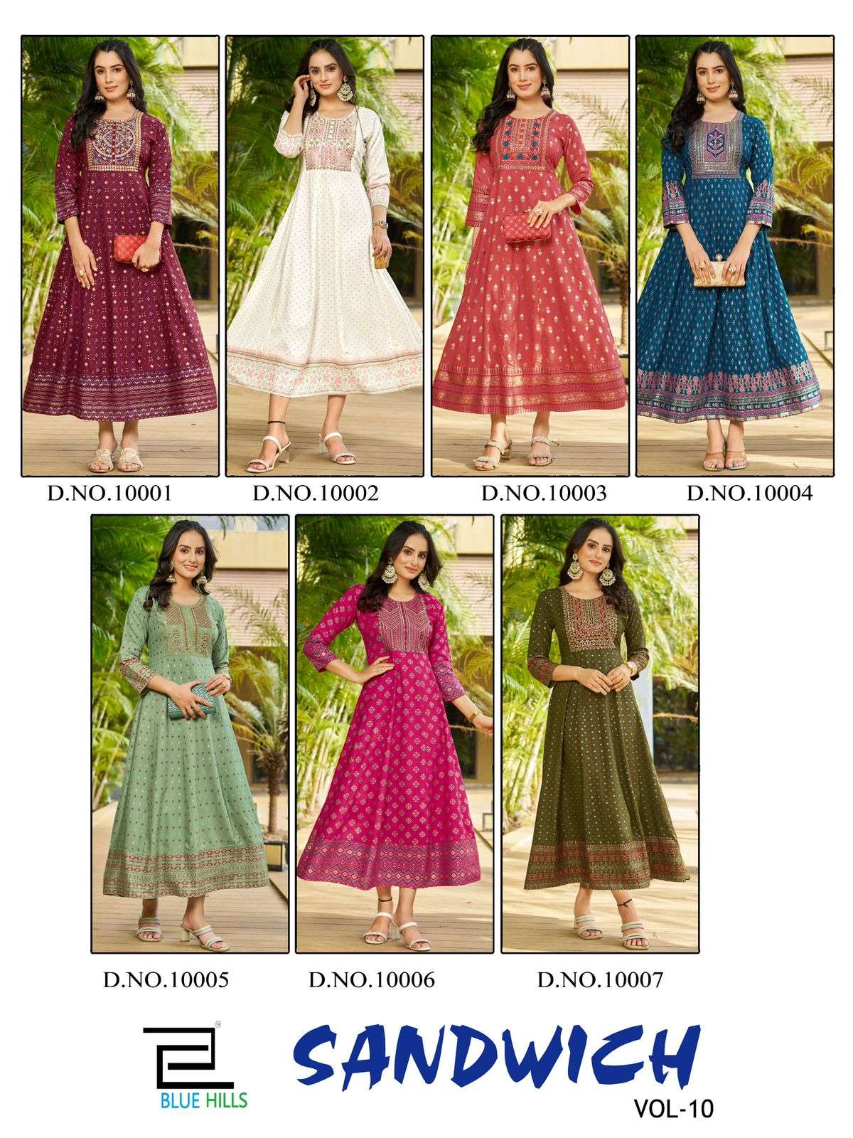 BLUE HILLS SANDWICH VOL 10 EMBROIDERY ANARKALI KURTIS COLLECTION