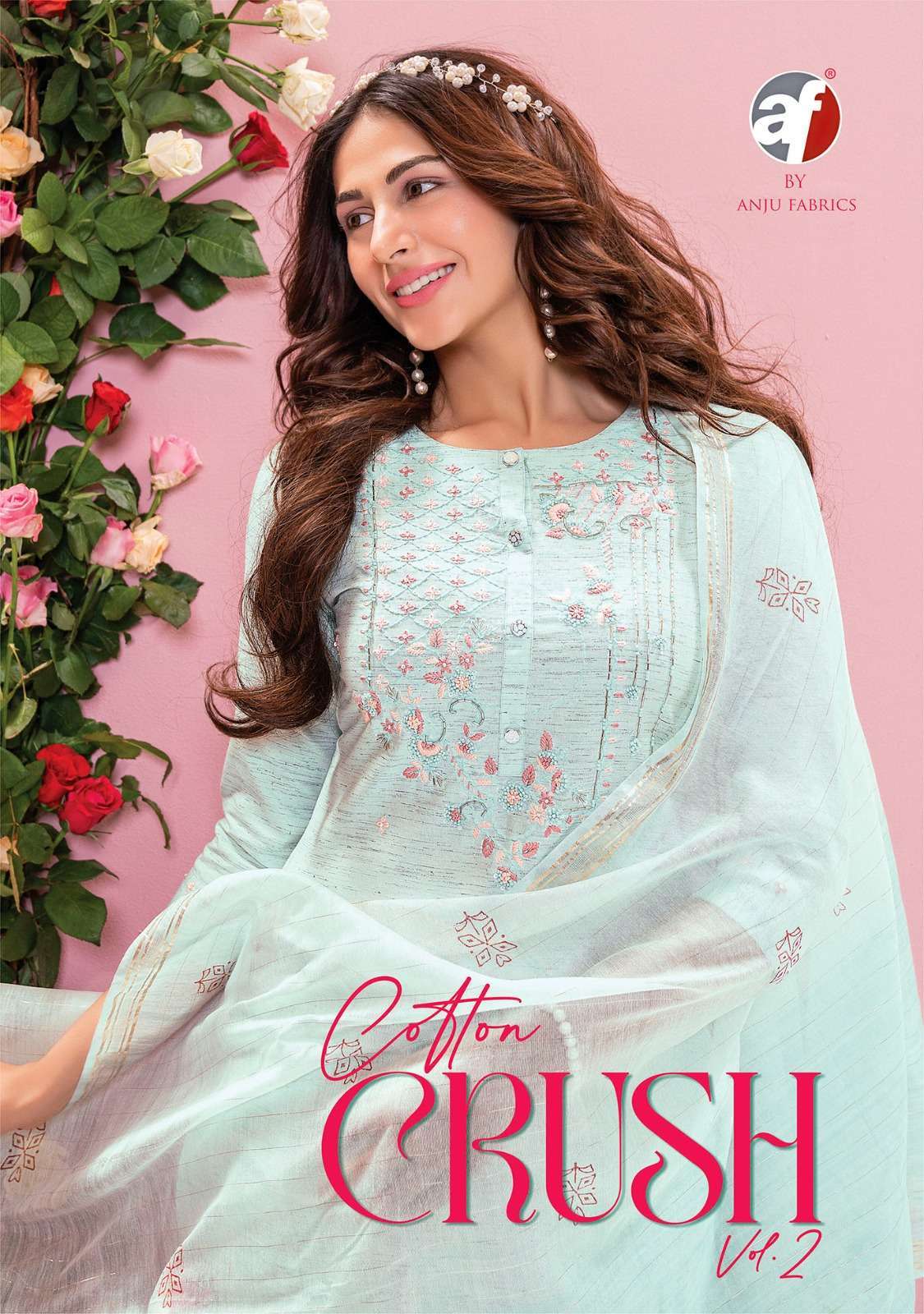 COTTON CRUSH VOL 2 BY ANJU FAB DESIGNER AMAZING HANDWORK KURTI WITH PANT AND DUPATTA