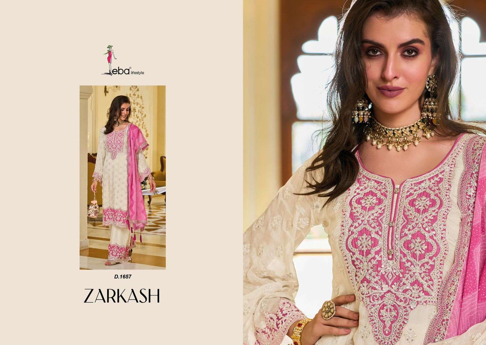 Eba Zarkash Chinon Kurti Bottom With Dupatta Collection