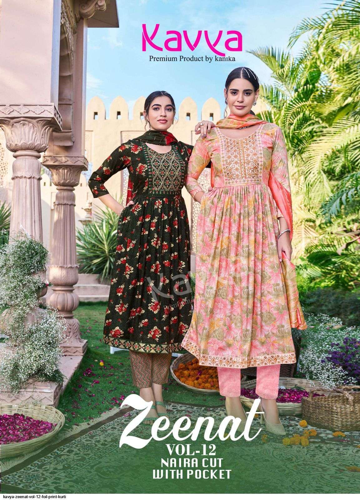 KAVYA ZEENAT VOL 12 FOIL PRINT KURTI PANT SET