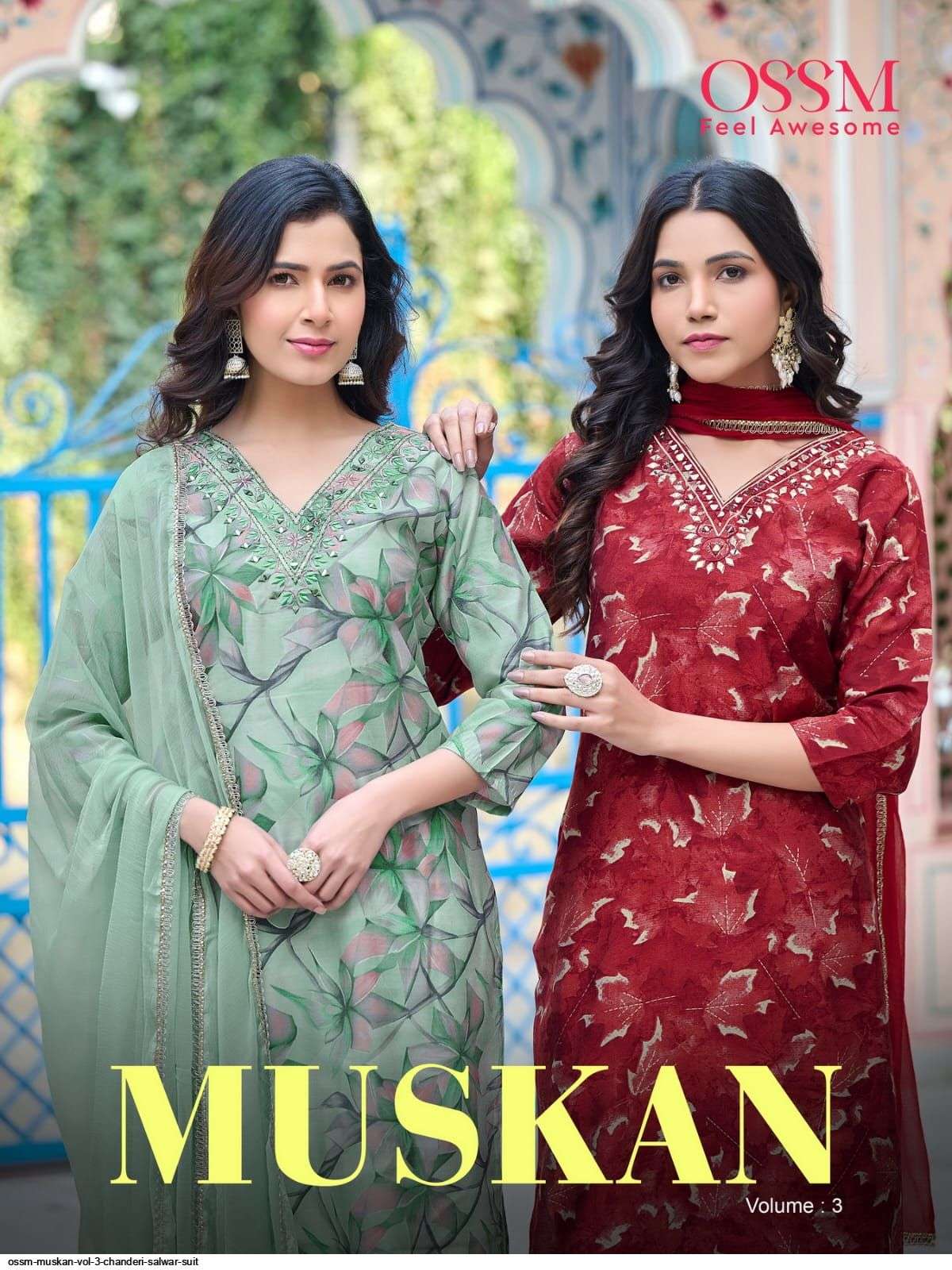 OSSM MUSKAN VOL 3 CHANDERI READYMADE KURTI PANT DUPATTA WHOLESALE