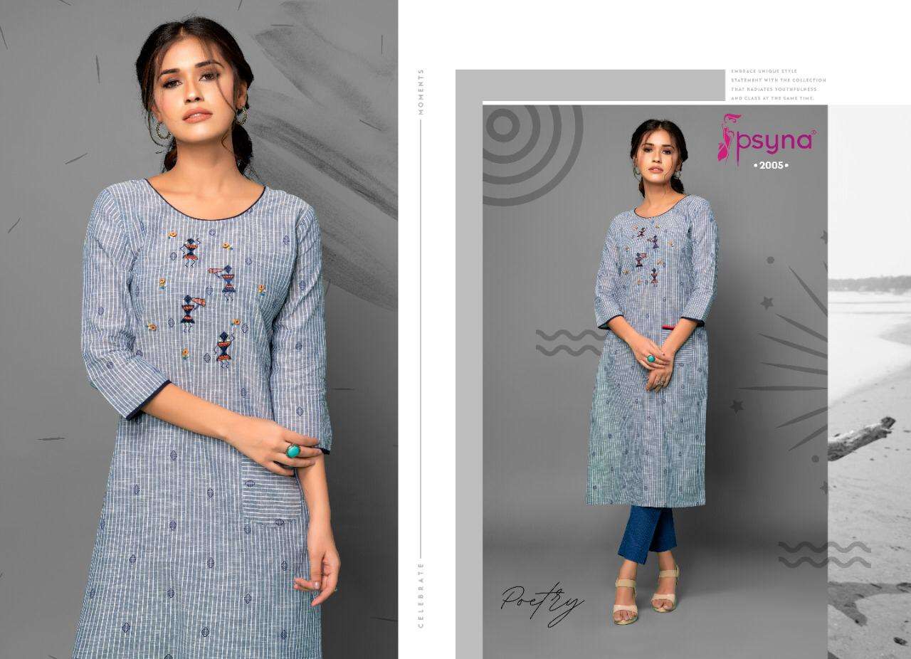 PSYNA POETRY VOL 2 COTTON EMBROIDERY WORK KURTI WITH PANTS SETS SELLER