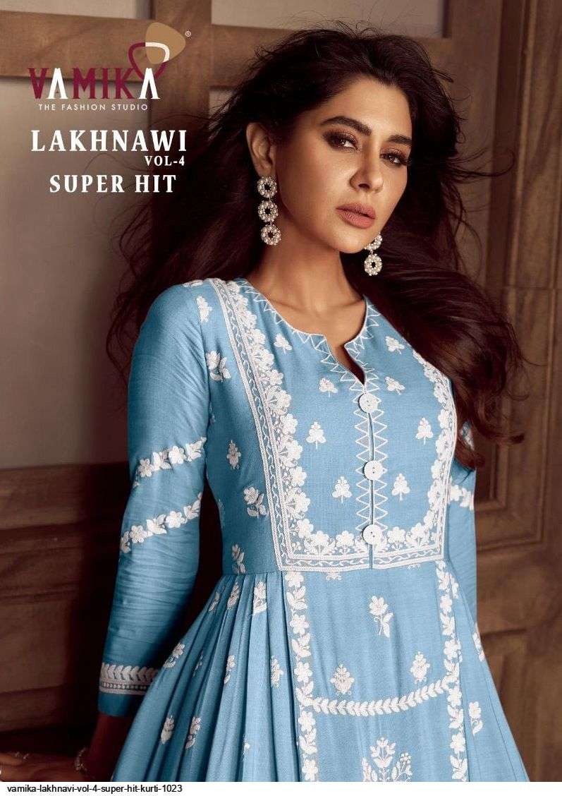 VAMIKA LAKHNAVI VOL 4 PREMIUM DESIGNER KURTI WITH PLAZZO & DUPATTA WHOLESALER