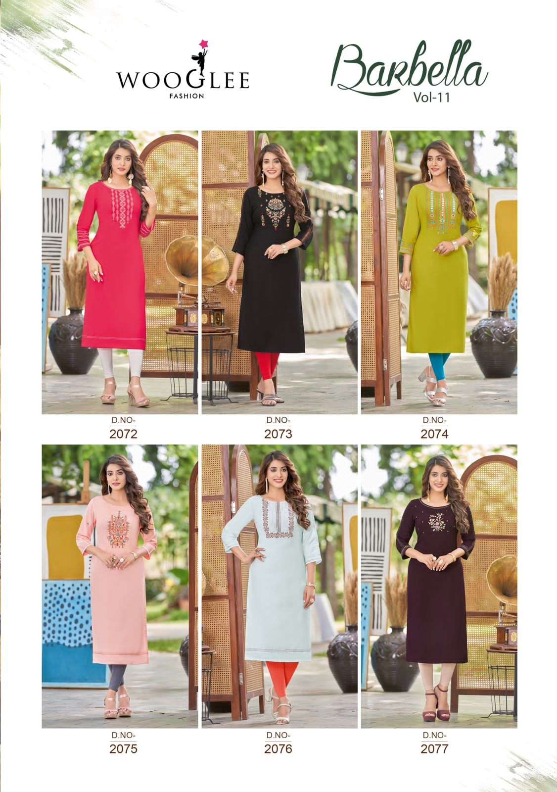 Wooglee Barbella Vol 11 Heavy Rayon Embroidery Kurti Collection