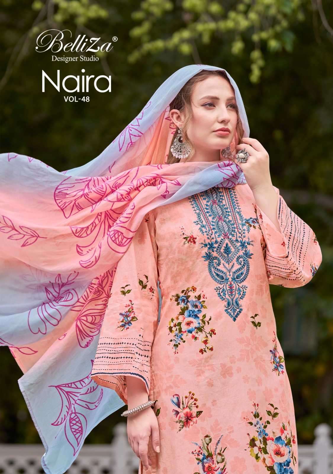 NAIRA VOL 48 BY BELLIZA DESIGNER PURE COTTON EMBROIDERY WORK PAKISTANI SALWAR KAMEEZ