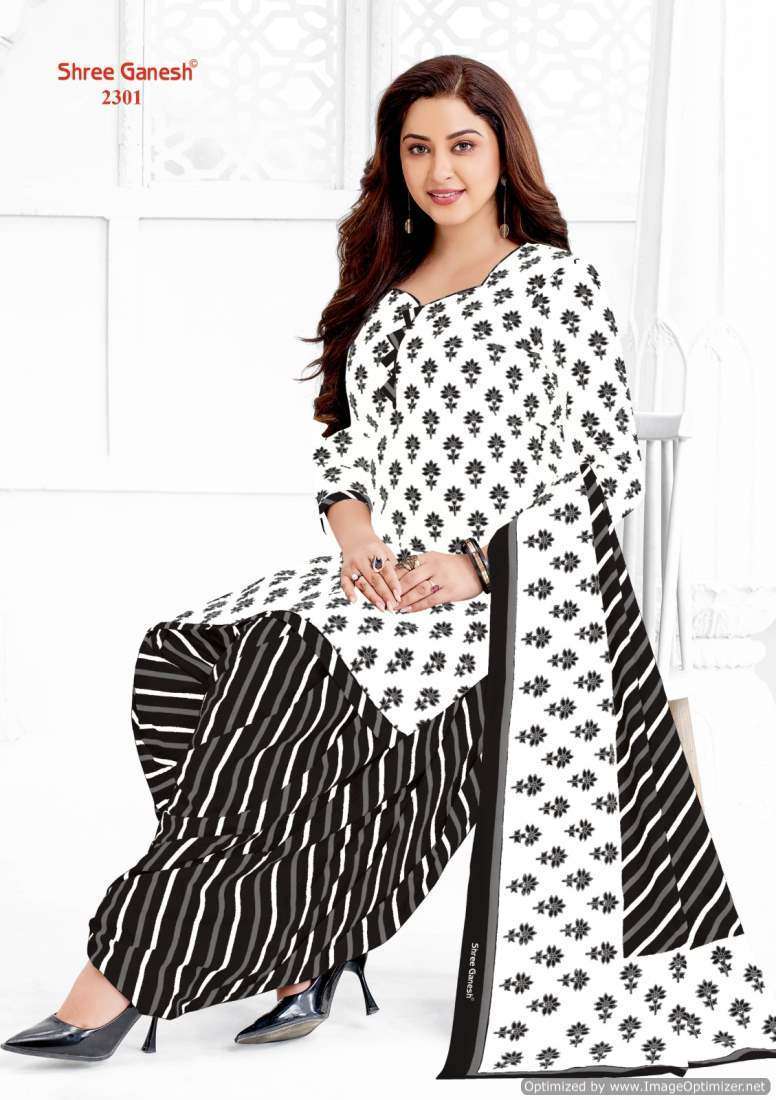 SHREE GANESH WHITE AND BLACK VOL 3 COTTON WITH SUMMER SPECIAL FANCY DRESS MATERIAL AT WHOLESALE RATE