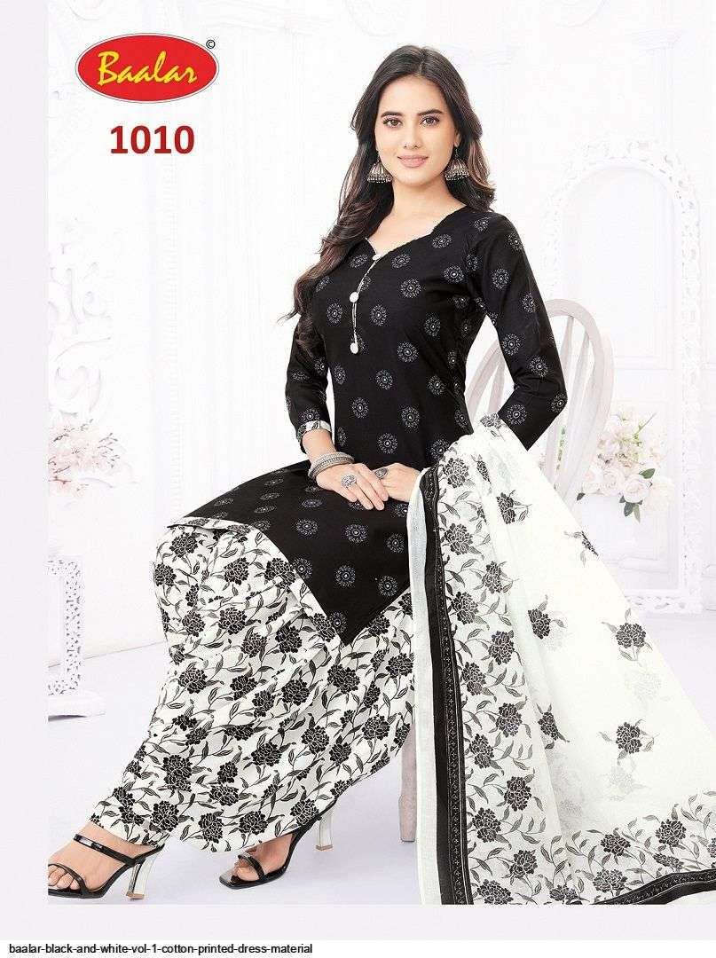 BAALAR BLACK AND WHITE VOL 1 COTTON PRINTED DRESS MATERIAL