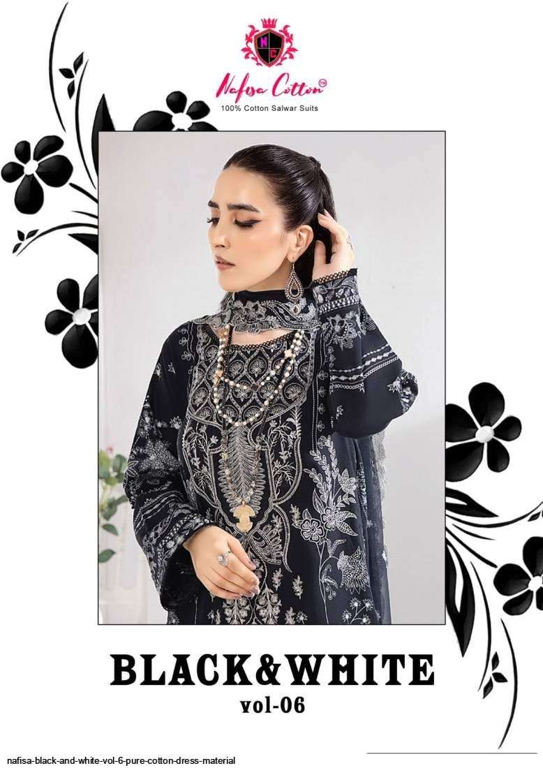 NAFISA BLACK AND WHITE VOL 6 PURE COTTON DRESS MATERIAL