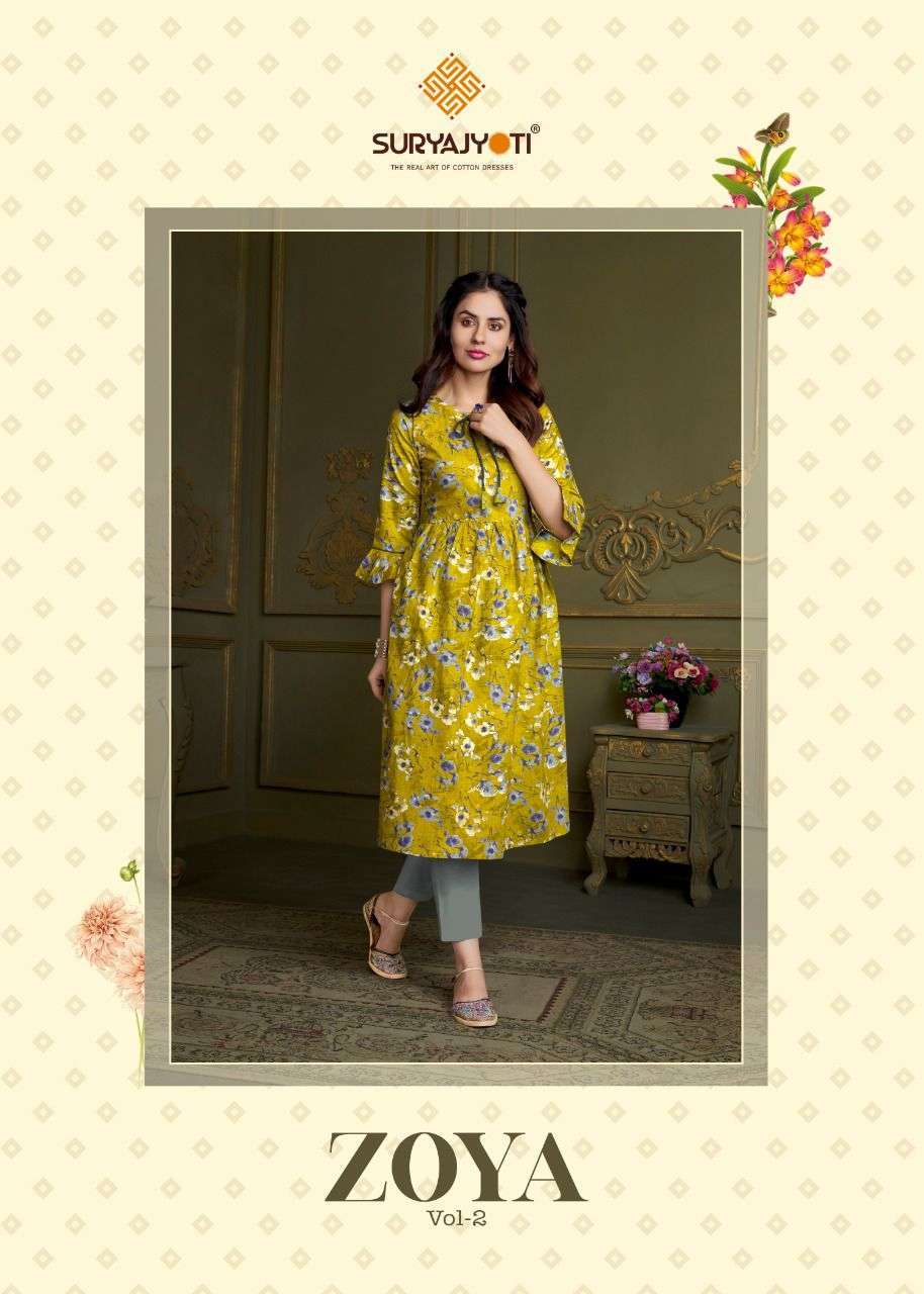 Suryajyoti Zoya Vol 2 Pure Lawn Cotton With Hand Work Designer Fancy Kurtis Wholesaler