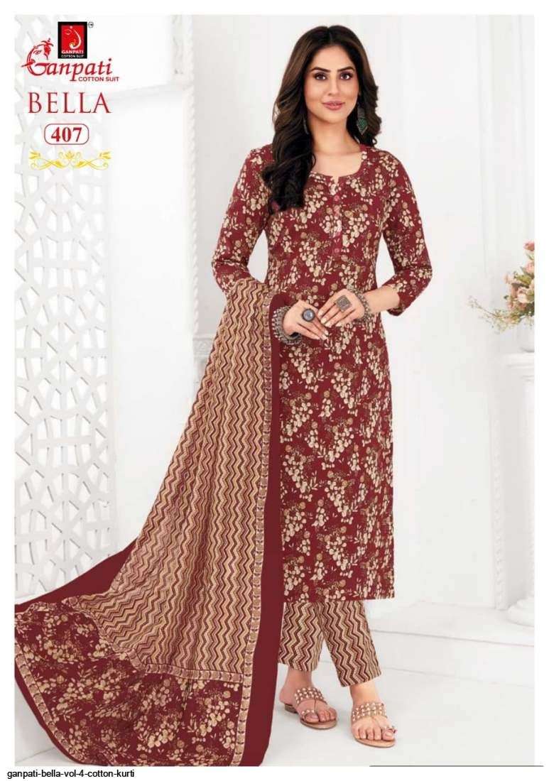 GANPATI BELLA VOL 4 COTTON KURTI PANT DUPATTA SET