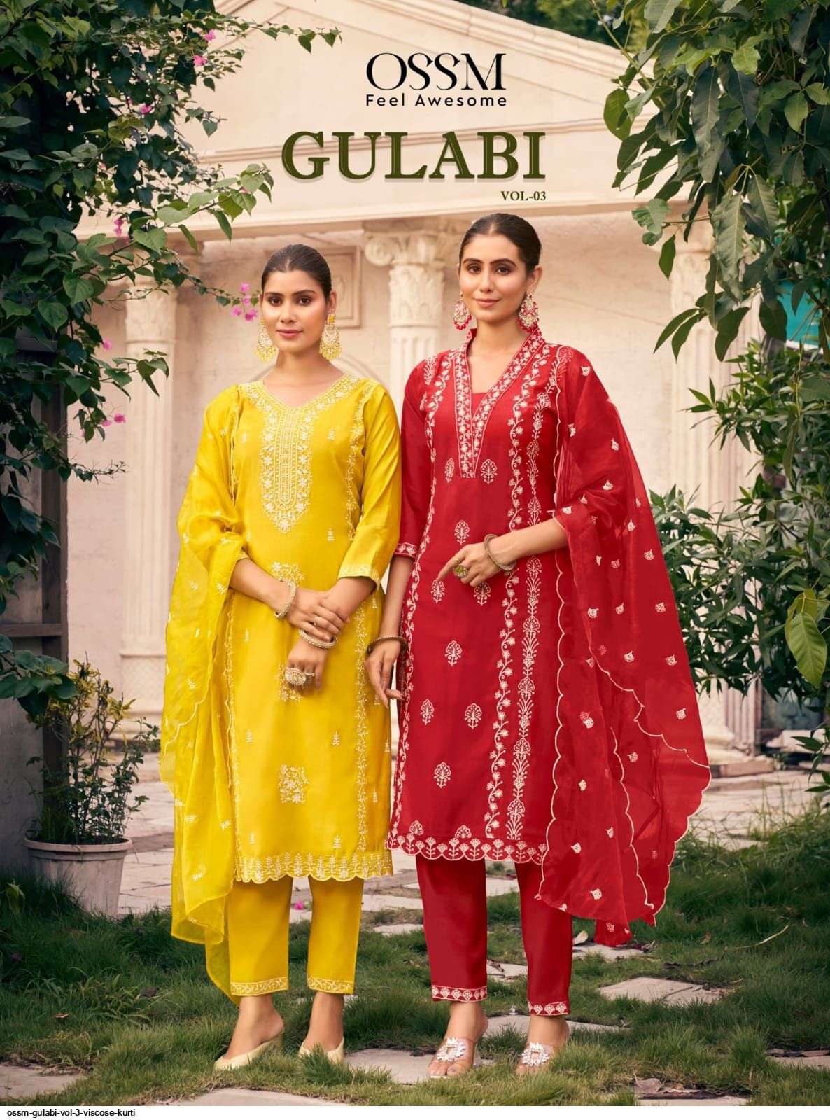 OSSM GULABI VOL 3 VISCOSE KURTI PANT SETS WHOLESALE