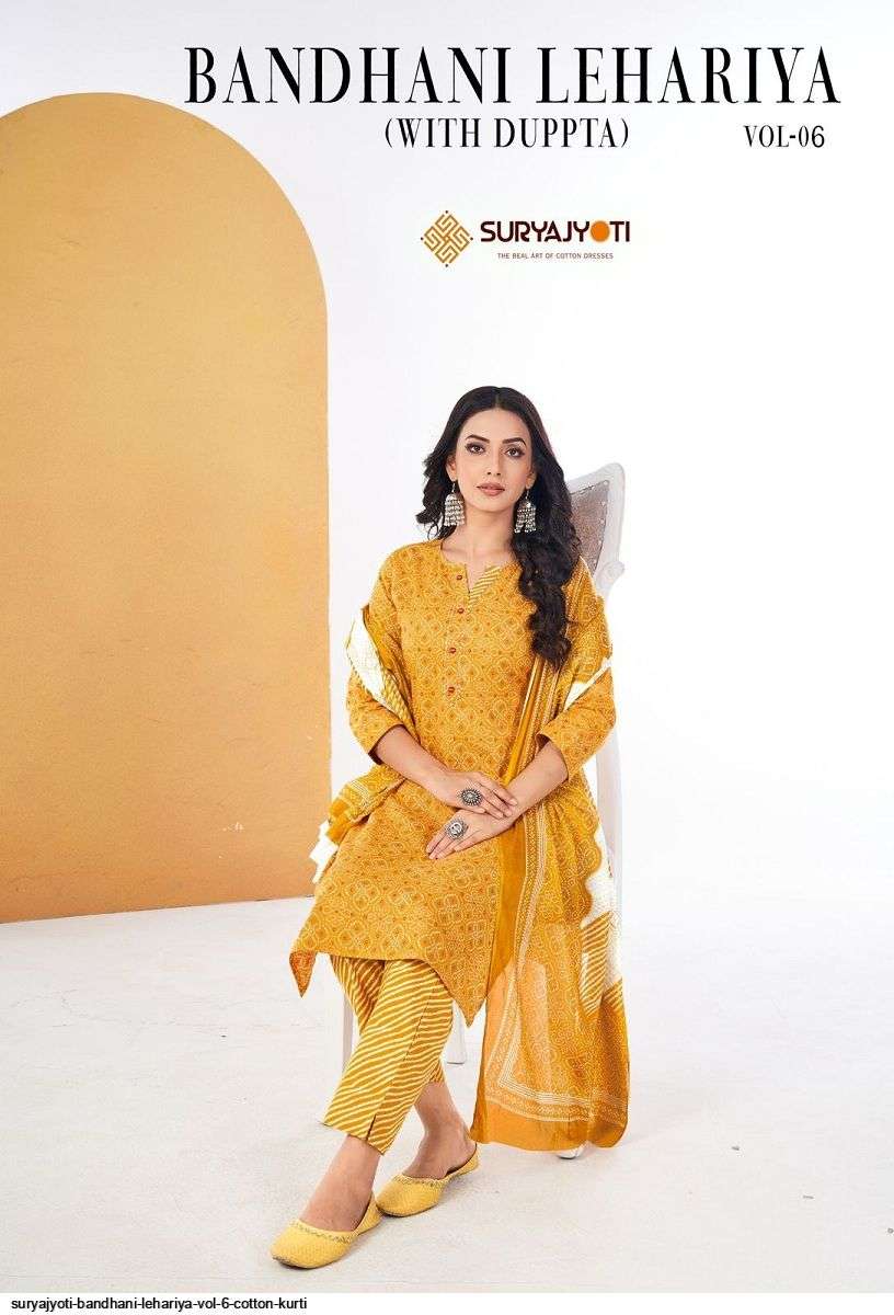 SURYAJYOTI BANDHANI LEHARIYA VOL 6 COTTON KURTI