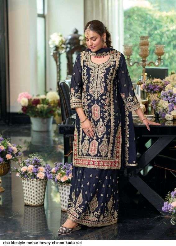 Eba Lifestyle Mehar Designer Chinon Palazzo Suit at Wholesale Price