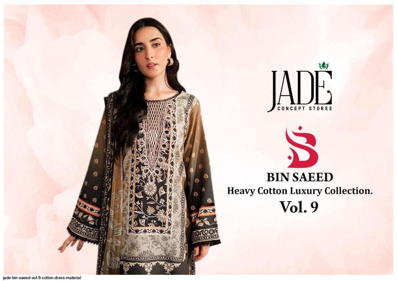 JADE BIN SAEED VOL 9 KARACHI COTTON DRESS MATERIAL WHOLESALE